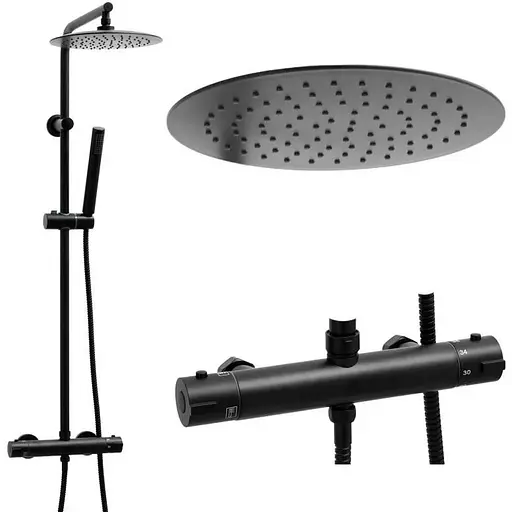 Душова система Yoka Ferra 25 Black з термостатом BP.FERRA-THERM-25-BLK, Чорний матовий - фото 1