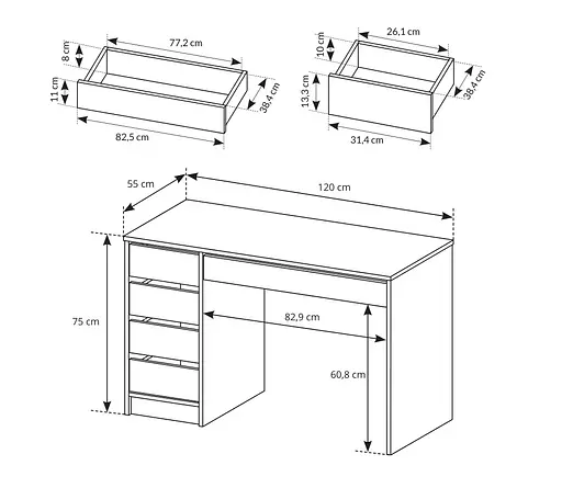 Стіл туалетний письмовий Perfect Home Ада / Ada 5S/120 з 5 шухлядами Антрацит (PFH-091308) - фото 3