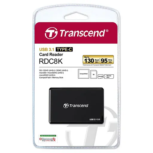 Кардридер Transcend USB 3.1 Gen 1 Type-C Multi Card Black (TS-RDC8K2) - фото 3