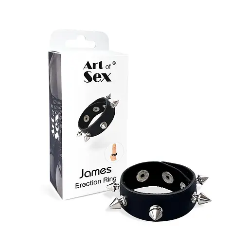 Ерекційне кільце Art of Sex James з шипами з натуральної шкіри Чорне - фото 4