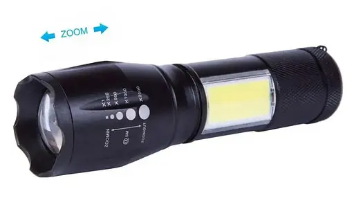 Карманный ручной аккумуляторный фонарь WD RB-234 с зумом T6+COB 18650 Micro-USB zoom Черный - фото 9