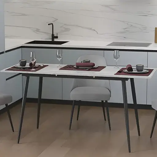 Стіл кухонний розкладний Данді на конусних ногах Ferrum-decor 75x120(160)x60 Чорний метал ДСП Бетон 16 мм (FRD-106769)