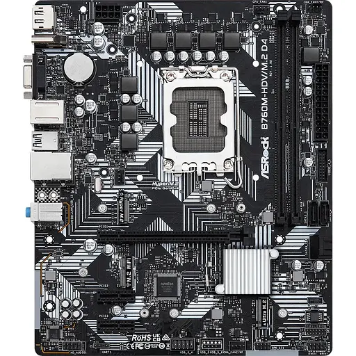 Материнская плата ASRock B760M-HDV/M.2 D4 (1700/B760, 2xDDR4, 1xPCIex16, 4xSATAIII, 3xM.2, GLan, 7.1ch, mATX)