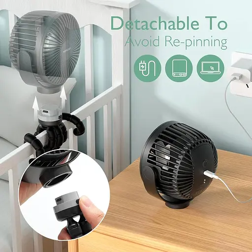 Портативный вентилятор для детской коляски Momcozy 8000mAh 27 часов работы съемный 4 скорости - фото 4