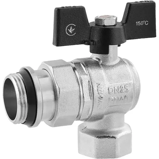 Кран-американка кульовий Kroner кутовий 1" ВЗ PN40 метелик, нікельований (CV033225) - фото 1