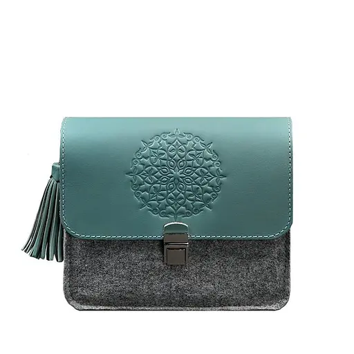 Фетрова жіноча бохо-сумка Лілу з шкіряними бірюзовими вставками - фото 7