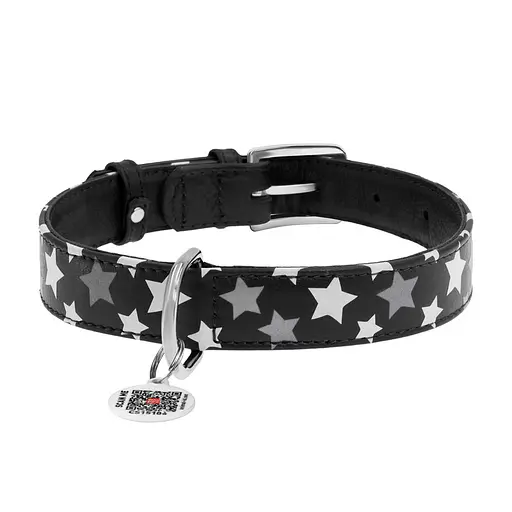 Ошейник для собак кожаный Waudog Glamour с QR-паспортом узор "Звездочка" светонакопительный/светоотражающий M Ш 20 мм, - фото 3