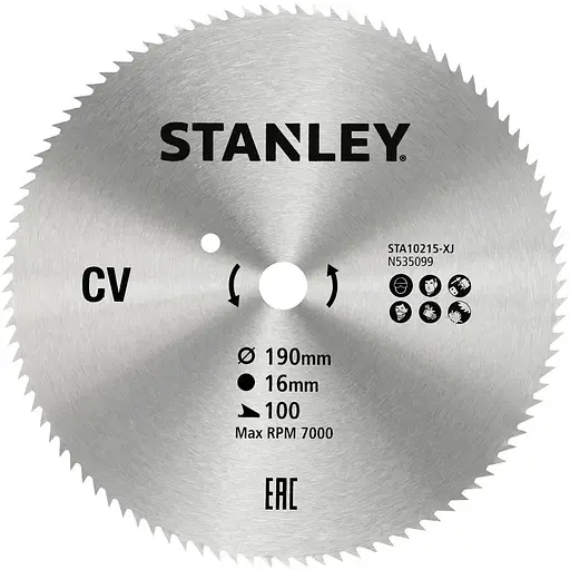 Диск пильный Stanley CV для древесины и фанеры 190 х 16 мм 100 зубьев (STA10215)