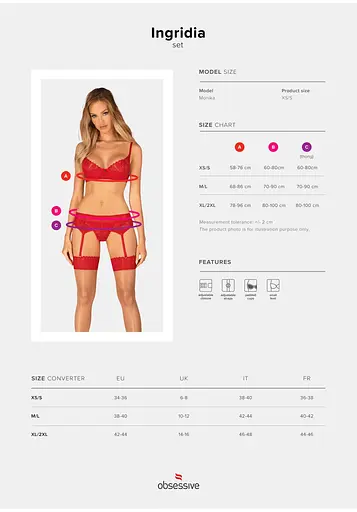 Комплект білизни Obsessive Ingridia M/L червоний - фото 7