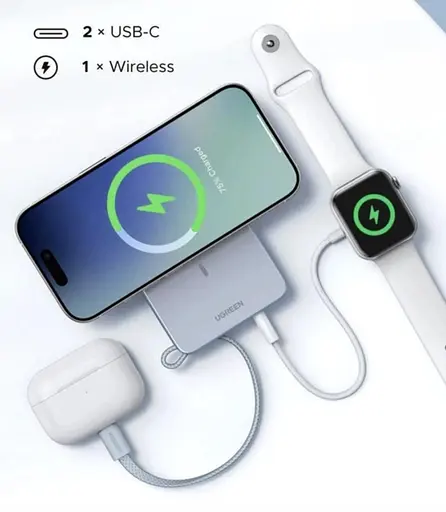 Магнитный павербанк Ugreen PB594 с беспроводной MagSafe зарядкой голубой 30W 10000 мАч - фото 6