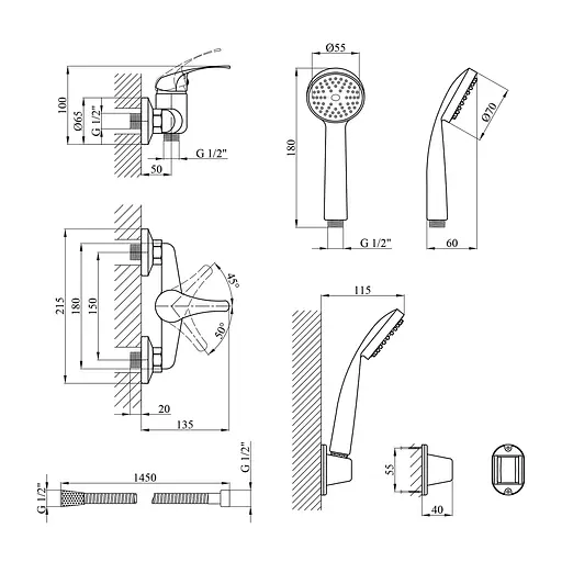 Змішувач для душу Agua Leon-C050 CV012076 Хром - фото 2