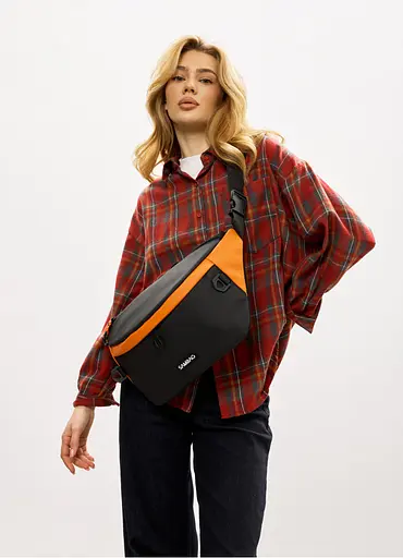 Женская сумка-бананка под ноутбук Sambag Urban Laptop черно-оранжевая 46×26 см (51411129) - фото 6