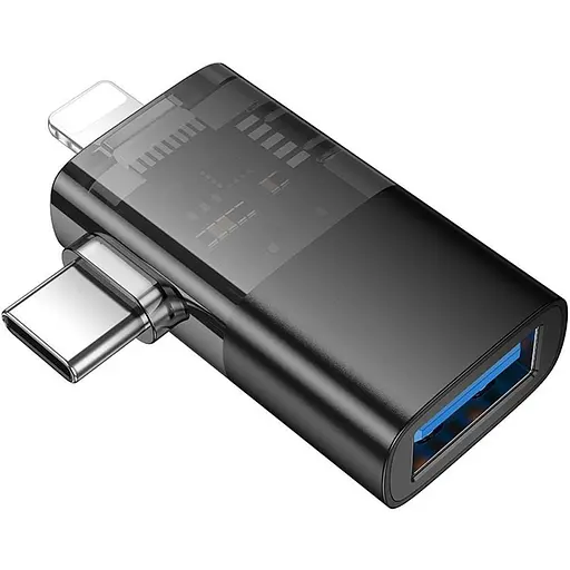 Перехідник Hoco UA36E USB-C Male/Lightning Male to USB-A Female OTG Black [140339] - фото 2