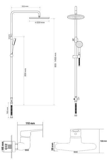 Смеситель для душа Narciz хром + душевая система Rj RS 4011+RBZ100-5 Хром - фото 2