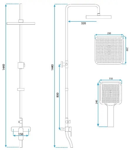 Душова система Rea Argus black з виливом REA-P2389, Чорний матовий - фото 6