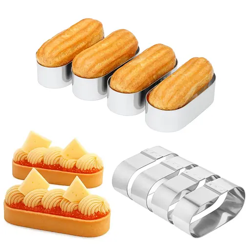 Металлические овальные формочки порционные для эклеров, пирожных и тарталеток 8х4х2.5 см (набор из 4 штук), Master Class Серый 87232 - фото 1