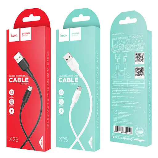 Кабель HOCO X25 USB to Type-C 2A, 1m, PVC, PVC коннекторы, Белый - фото 2