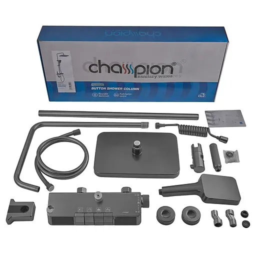 Душевая система Champion PBR-009-J graphite с кнопочным переключателем 4 режима CH6502, Графит - фото 7