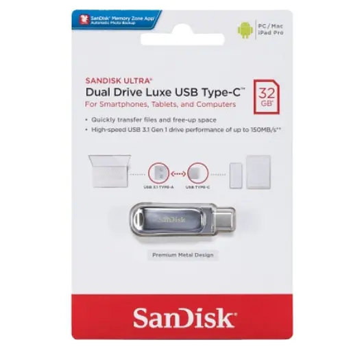 Флеш-накопитель SanDisk USB 3. 1 Ultra Dual Luxe Type-C 32Gb (150 Mb/s) - фото 2