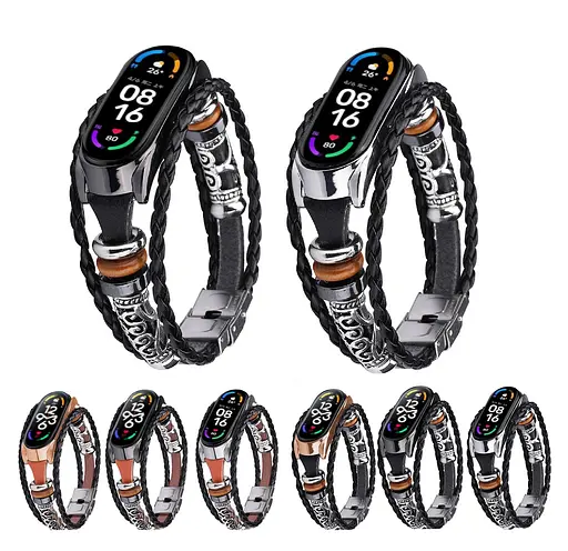 Ремешок винтажный Carprie для фитнес-браслета Xiaomi Mi Band 7 и 7NFC Type A Black black - фото 5
