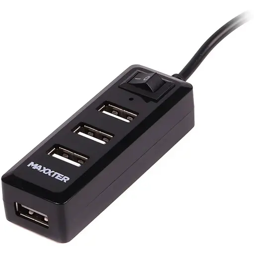 Хаб Usb Maxxter HU2A-4P-AC-03, черный, Usb 2.0 - 4xUsb 2.0, кабель 1 м, блок питания - фото 1