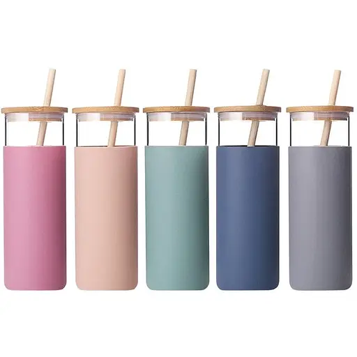 Скляна пляшка OldBro Tumbler з бамбуковою трубочкою в асортименті 550 мл