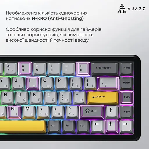 Клавіатура Ajazz AK680 MAX (8+8K) Magnetic Switch Black Gray Yellow Keycaps RG (AK680-M-BGY-A) - фото 8