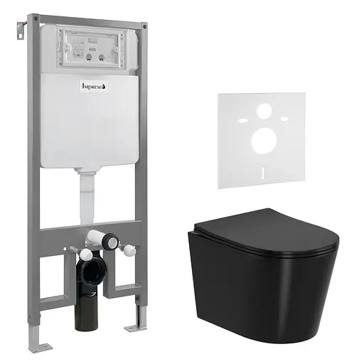Комплект инсталляция 3 в 1 Imprese i2330 + унитаз Imprese Jess Rimless i11330MB черный матовый с сидением Soft Close, Черный матовый - фото 1
