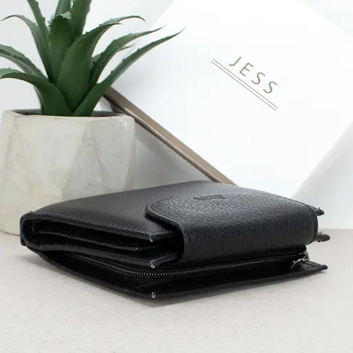 Жіночий шкіряний гаманець чорний Jess 375-2036-1 на кнопці - фото 3