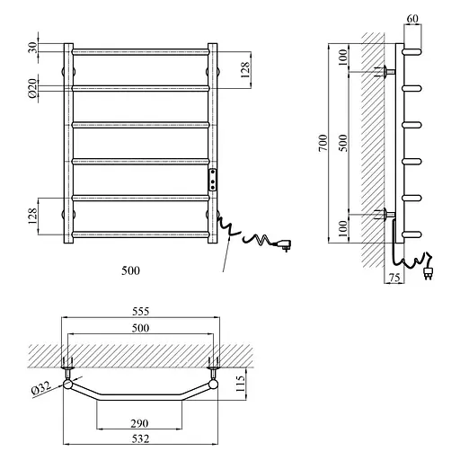 Полотенцесушитель электрический Kroner KRP Diva ER700x500-6 (CV036323) - фото 6