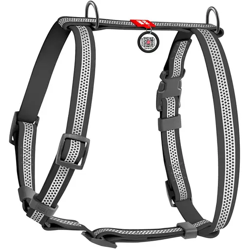 Шлея для собак Waudog Waterproof анатомічна Н-подібна з QR паспортом світловідбиваюча S 28-42 см сіра