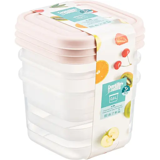 Контейнер для хранения продуктов Freshlife квадратный 3 шт. х 0.6 л (D – 486)