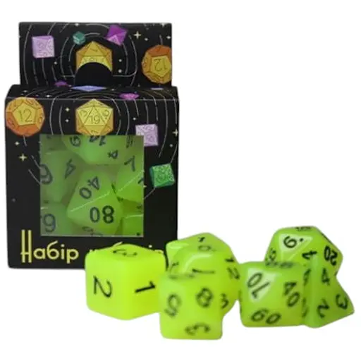 Набір кубиків Glow in the dark 7 Dice Set - Yellow , 7 шт. (g7dglow01) - фото 1