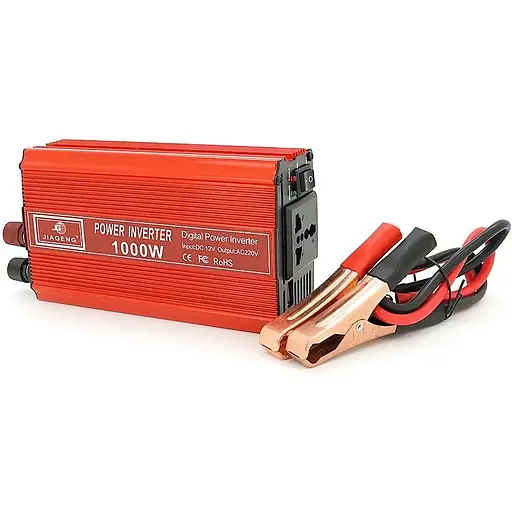 Інвертор напруги Voltronic Jiageng 1000ВА(600Вт), 12/220V, approximated, 1 універсальна розетка, клем + крокодили, Red, Box - фото 3