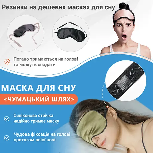 Маска для сну шовкова Чумацький Шлях з нековзкою резинкою в Подарунковій упаковці Хакі (1114-02) - фото 7