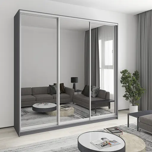 Шафа-купе тридверна MebelStar Комбо AL 3 Дзеркала 240x45x240 см Антрацит (MBS-2184)