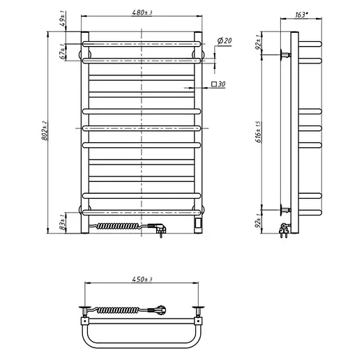 Электрический полотенцесушитель Navin Грандис 480x800 Sensor левостороннее с таймером 12-028053-3680, Хром, Левое, Электронный - фото 5