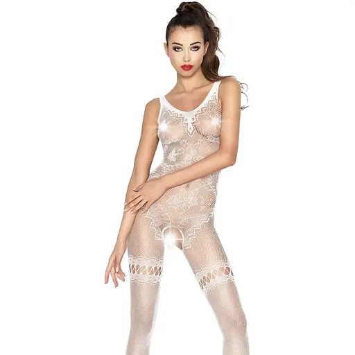Бодістокінг Passion BS045 комбінезон імітація панчох та боді S/M/L white