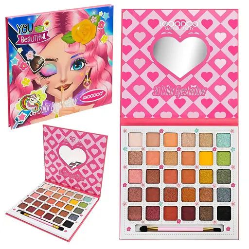 Дитяча палетка тіней для повік Igoodco IG3125, 30 кольорів, з пензликом - фото 2