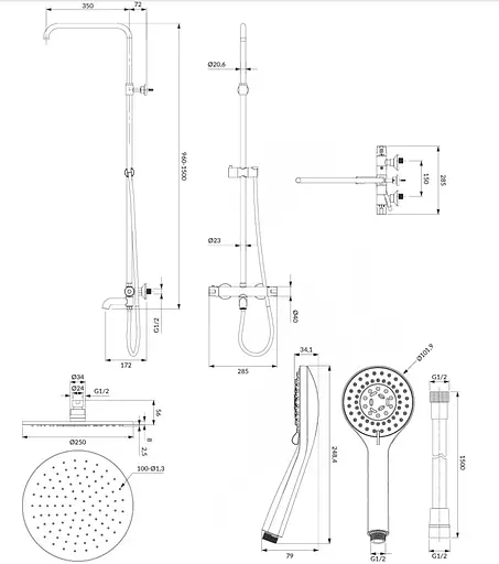 Душова система з термостатом Omnires Y chrome Y1234ALCR, Хром - фото 2