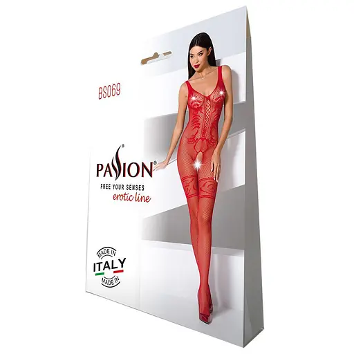 Бодистокинг Passion BS069 комбинезон имитация чулок и боди S/M/L red - фото 5