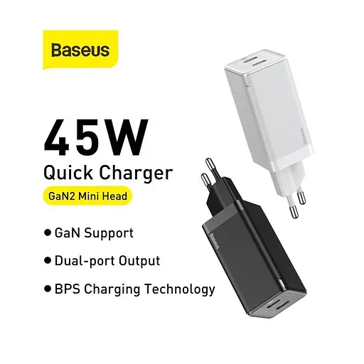 Мережевий зарядний пристрій Baseus GaN2 Q.Charger C+C 45W With Mini Cable Type-C toType-C 60W White CCGAN-M02 - фото 7
