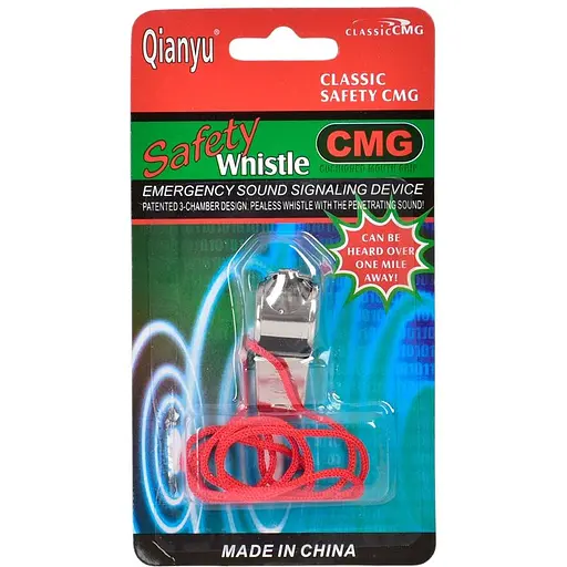 Свисток металл, 4 см, на шнурке, 9x16x2.5 см