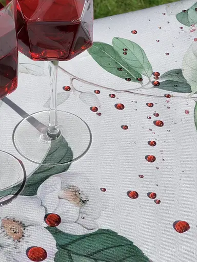 Водоотталкивающая Скатерть с 3D принтом Яблоневый цвет 220х140 см (+ 4 салфетки 30х40) Белый - фото 6