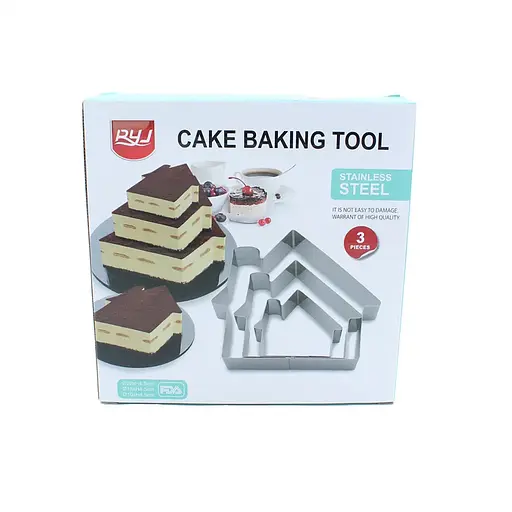 Металева кондитерська форма для випікання та складання тортів у вигляді будиночка (набір з 3 шт.) H 4.5 см, Kitchen Master Сірий 85787 - фото 2