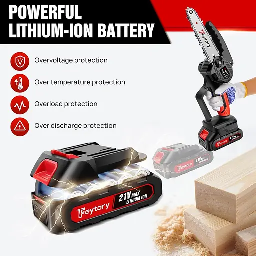 Бездротова бензопила Huini Mini Cordless 6 дюймів з великою літій-іонною батареєю, потужна електрична бензопила з 2 ланцюгами - фото 2