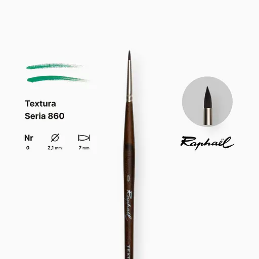 Кисть синтетика круглая Raphael Textura, №0, профессиональная, длинная ручка - фото 2
