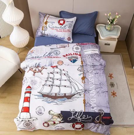 Комплект постельного белья с летним одеялом Laura Grand 100% котон - полуторный набор с наволочкой корабль - фото 1