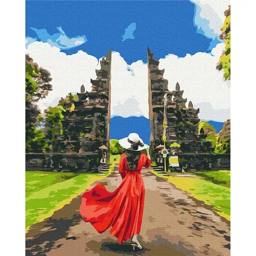 Картина по номерам на подрамнике Brushme Путешественница возле храма Лемпуянг - фото 1
