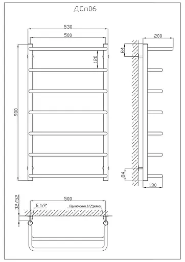 Водяной полотенцесушитель Kosser Скоба с полкой 900x530/7 ДСп06, Хром - фото 5